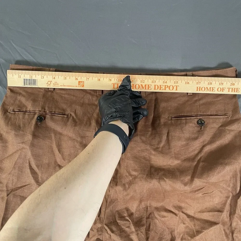 Paul Frederick 100% Linen Pants Size 40 Brown Preppy Dress Business